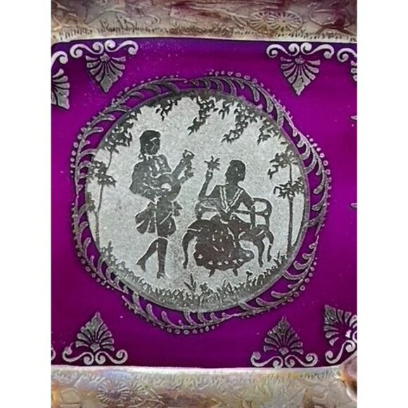 Vintage Decorative Ashtray Tirschenreuth Germany Romantic Silhouette Red Gold - Picture 4 of 11